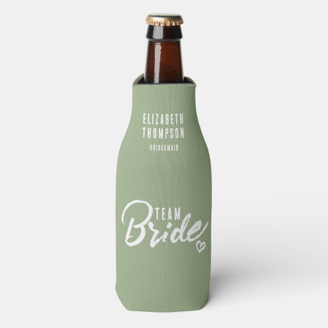  Custom Bachelorette Party Sage Green Beer Bottle Cooler (Bottle Front)