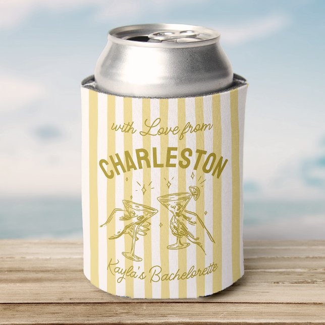 Custom Bachelorette Pastel Stripes Martini Cheers Can Cooler (Creator Uploaded)