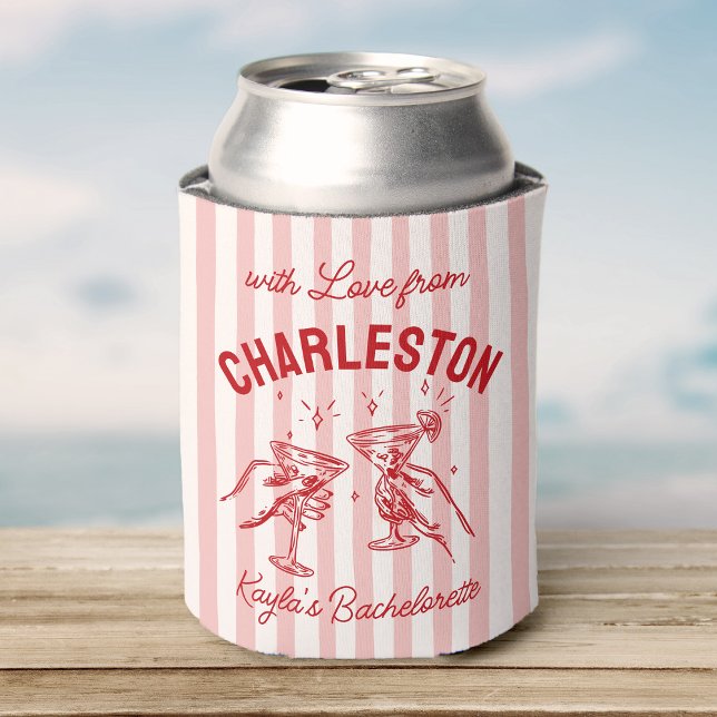 Custom Bachelorette Pastel Stripes Martini Cheers Can Cooler (Creator Uploaded)