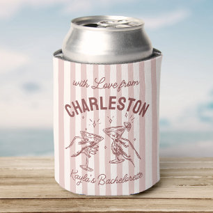 Custom Bachelorette Pastel Stripes Martini Cheers Can Cooler
