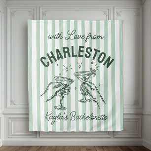Custom Bachelorette Pastel Stripes Martini Cheers Tapestry