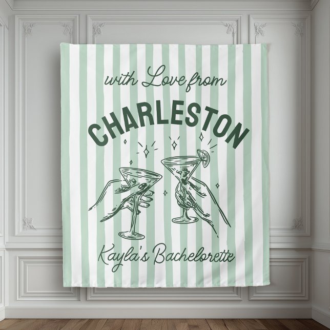 Custom Bachelorette Pastel Stripes Martini Cheers Tapestry (Creator Uploaded)
