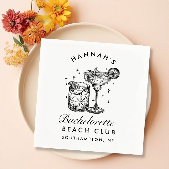 Custom Bachelorette Retro Cocktail Black Napkin (Creator Uploaded)