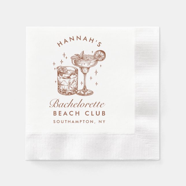 Custom Bachelorette Retro Cocktail Brown Napkin (Front)