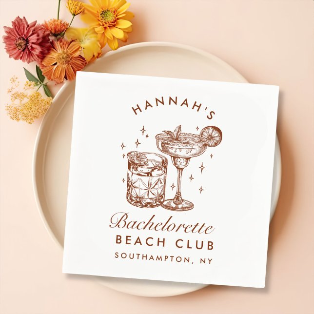 Custom Bachelorette Retro Cocktail Brown Napkin (Creator Uploaded)