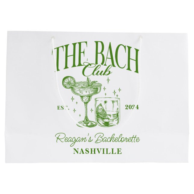 Custom Bachelorette Retro Cocktail Green Large Gift Bag (Back)