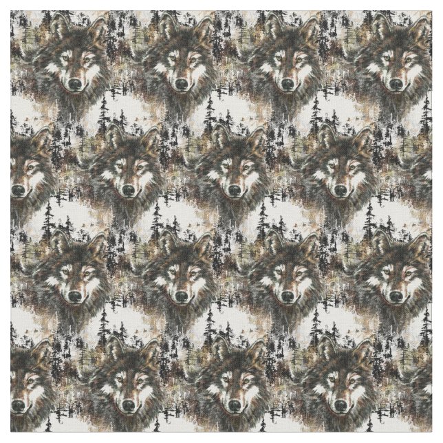 Custom back Colour Wolf Mountain Animal Nature Art Fabric (Close Up)