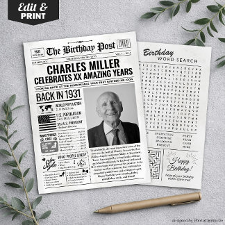 Custom Back in 1931 Newspaper Birthday Card, Trend Holiday Card