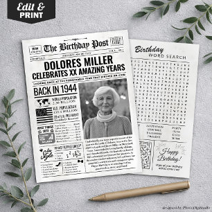 Custom Back in 1944 Newspaper Birthday Card, Trend Holiday Card