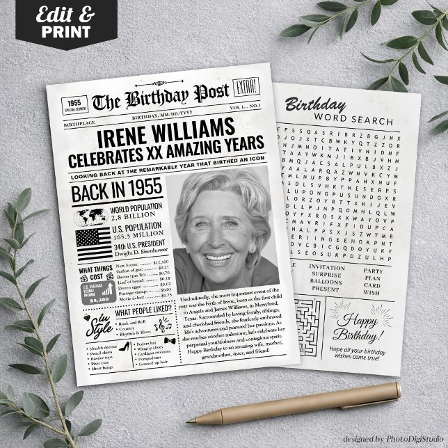 Custom Back in 1955 Newspaper Birthday Card, Trend Holiday Card (Custom Back in 1955 Newspaper Birthday Card, Trend Holiday Card)