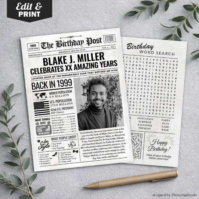 Custom Back in 1999 Newspaper Birthday Card, Trend Holiday Card (Custom Back in 1999 Newspaper Birthday Card, Trend Holiday Card)