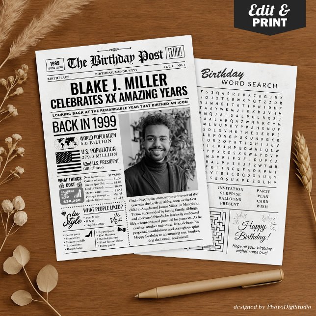 Custom Back in 1999 Newspaper Birthday Card, Trend Holiday Card (Custom Back in 1999 Newspaper Birthday Card, Trend Holiday Card)