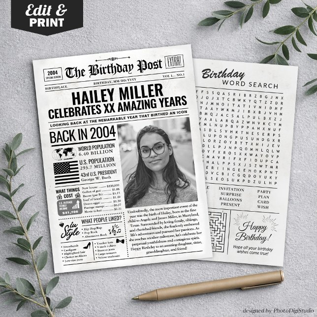 Custom Back in 2004 Newspaper Birthday Card, Trend Holiday Card (Custom Back in 2004 Newspaper Birthday Card, Trend Holiday Card)