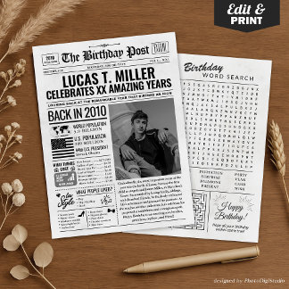 Custom Back in 2010 Newspaper Birthday Card, Trend Holiday Card