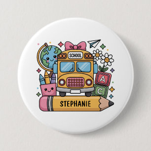 Custom Back-to-School Bus - Personalise 7.5 Cm Round Badge