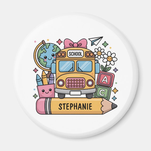 Custom Back-to-School Bus - Personalise Magnet (Front)