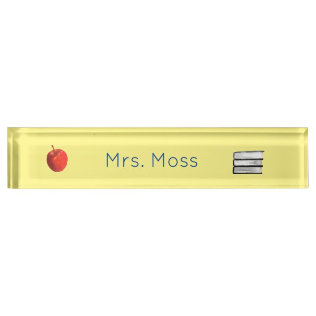 Custom Back to School Teacher Red Apple Yellow Nameplate (Front)