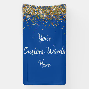Custom Backdrop Birthday Party Blue White Gold Banner