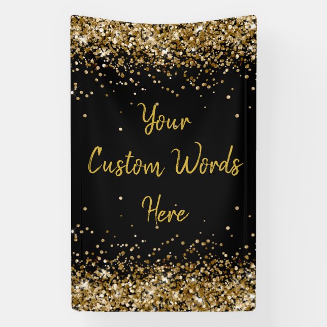Custom Backdrop Birthday Party Photo Black & Gold Banner (Vertical)