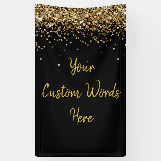 Custom Backdrop Birthday Party Photo Black & Gold Banner (Vertical)