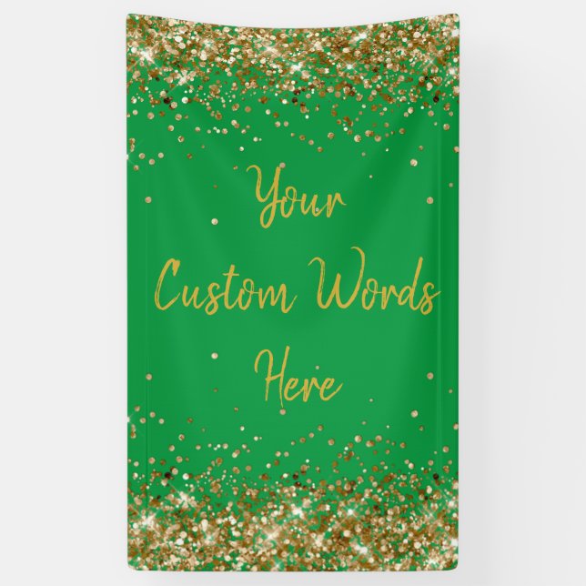 Custom Backdrop Birthday Party Photo Green & Gold Banner (Vertical)