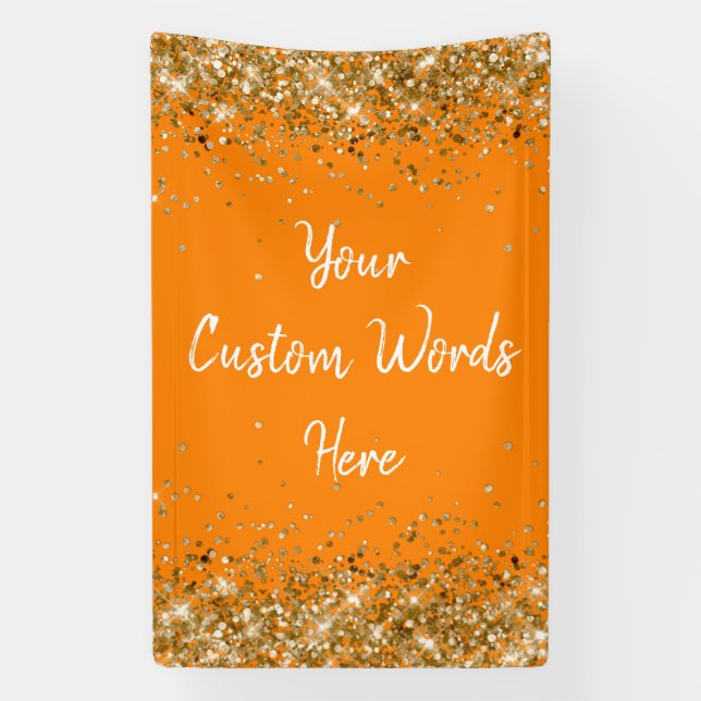 Custom Backdrop Birthday Party Photo Orange & Gold Banner (Vertical)