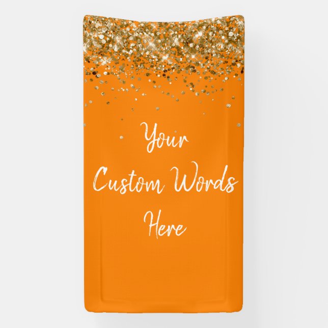 Custom Backdrop Birthday Party Photo Orange & Gold Banner (Vertical)