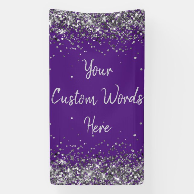 Custom Backdrop Birthday Party Photo Purple Silver Banner (Vertical)