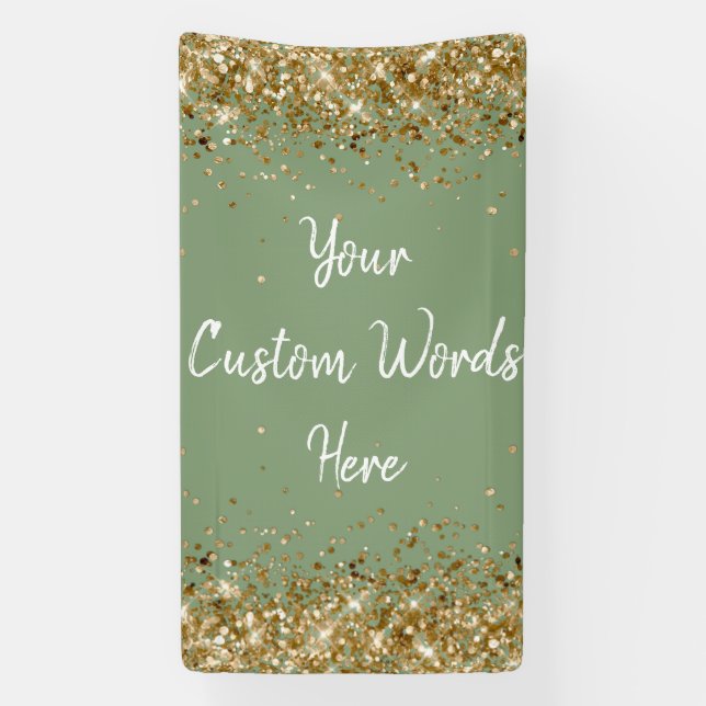 Custom Backdrop Birthday Party Photo Sage & Gold Banner (Vertical)