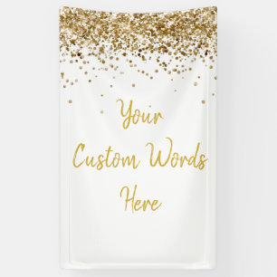 Custom Backdrop Birthday Party Photo White & Gold Banner