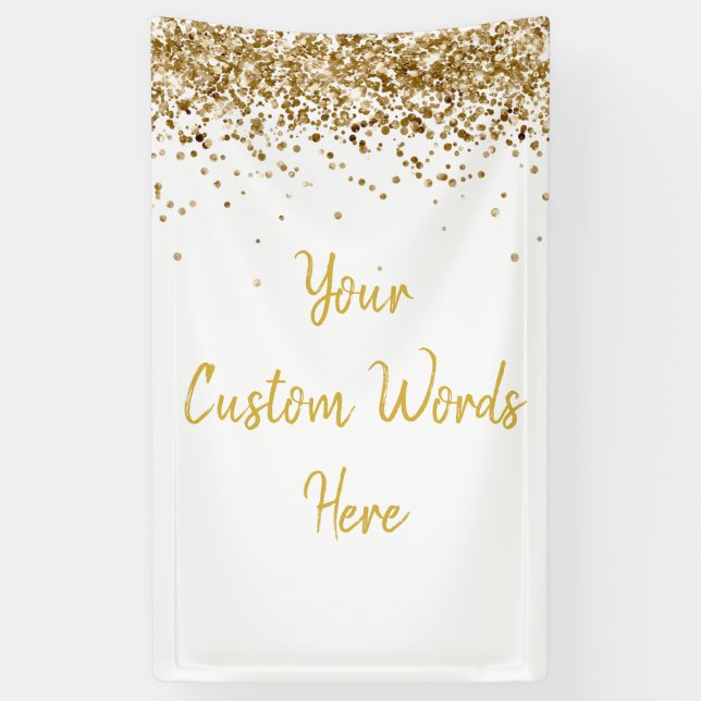 Custom Backdrop Birthday Party Photo White & Gold Banner (Vertical)