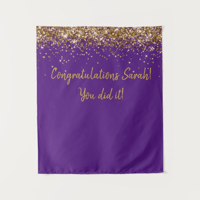 Custom Backdrop Graduation Party Photo Booth Gold Tapestry (Front)