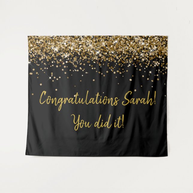 Custom Backdrop Graduation Party Photo Booth Gold Tapestry (Front (Horizontal))