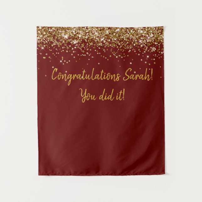 Custom Backdrop Graduation Party Photo Booth Gold Tapestry (Front)
