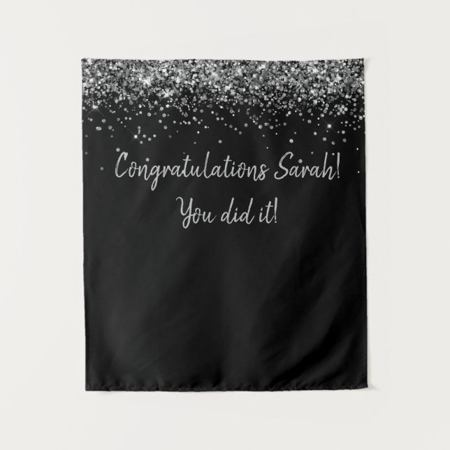 Custom Backdrop Graduation Party Photo Prop Silver Tapestry (Front)