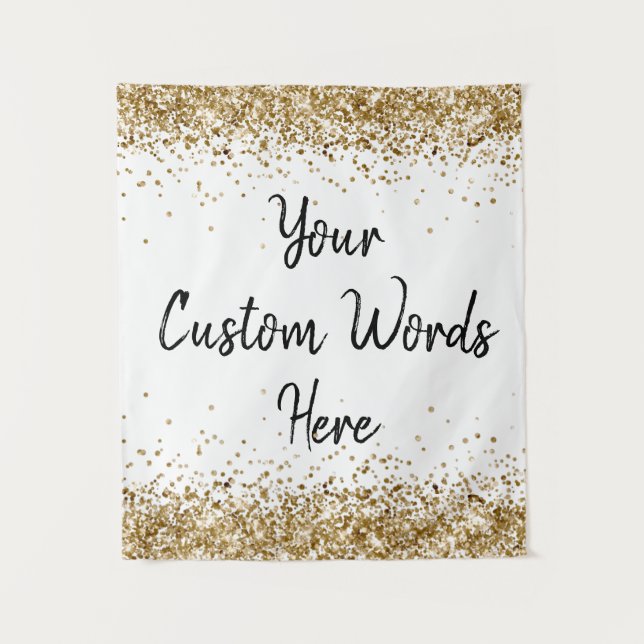 Custom Backdrop Personalised Photobooth White Gold Tapestry (Front)