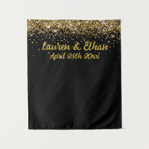 Custom Backdrop Wedding Photo Booth Black and Gold Tapestry