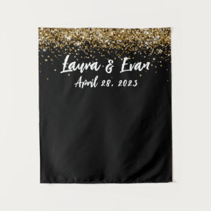 Custom Backdrop Wedding Photo Booth Black and Gold Tapestry