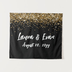Custom Backdrop Wedding Photo Booth Black and Gold Tapestry