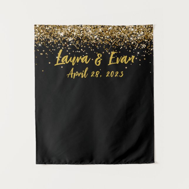 Custom Backdrop Wedding Photo Booth Black and Gold Tapestry (Front)