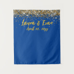 Custom Backdrop Wedding Photo Booth Blue and Gold Tapestry