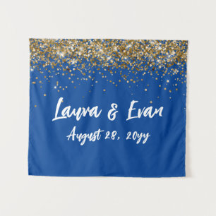 Custom Backdrop Wedding Photo Booth Blue and Gold Tapestry