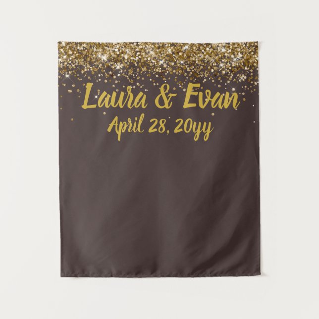 Custom Backdrop Wedding Photo Booth Brown & Gold Tapestry (Front)