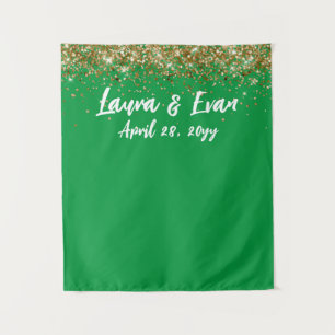 Custom Backdrop Wedding Photo Booth Green and Gold Tapestry