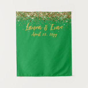 Custom Backdrop Wedding Photo Booth Green and Gold Tapestry