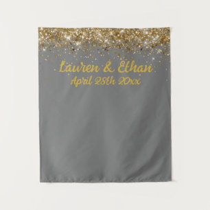 Custom Backdrop Wedding Photo Booth Grey and Gold Tapestry