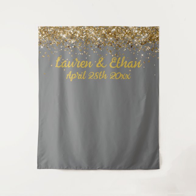 Custom Backdrop Wedding Photo Booth Grey and Gold Tapestry (Front)