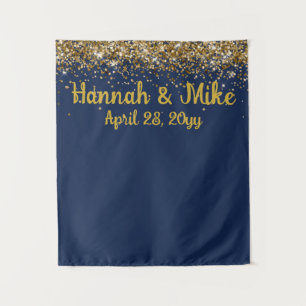 Custom Backdrop Wedding Photo Booth Navy & Gold Tapestry