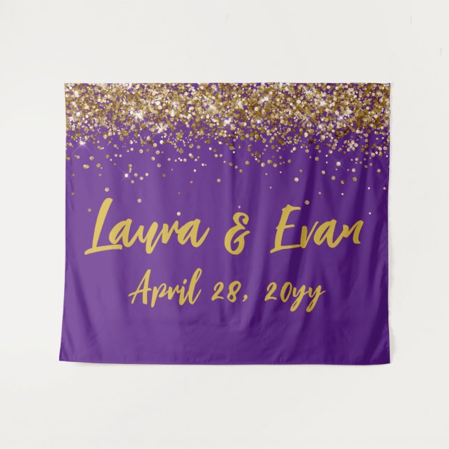 Custom Backdrop Wedding Photo Booth Purple & Gold Tapestry (Front (Horizontal))