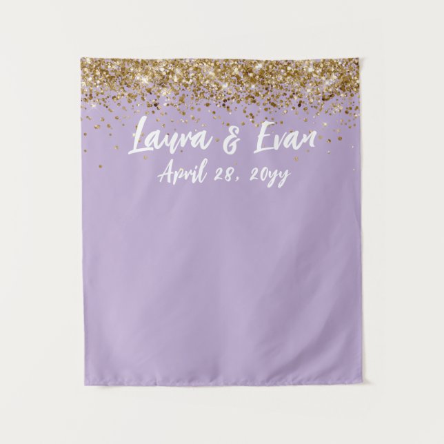 Custom Backdrop Wedding Photo Booth Purple & Gold Tapestry (Front)